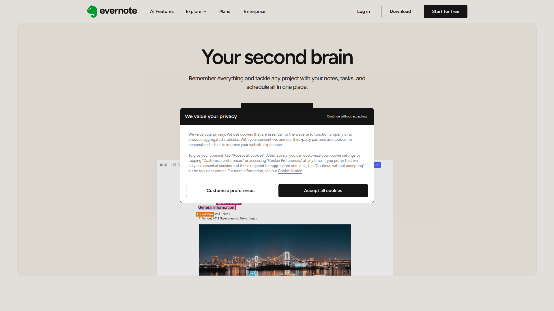 Evernote screenshot