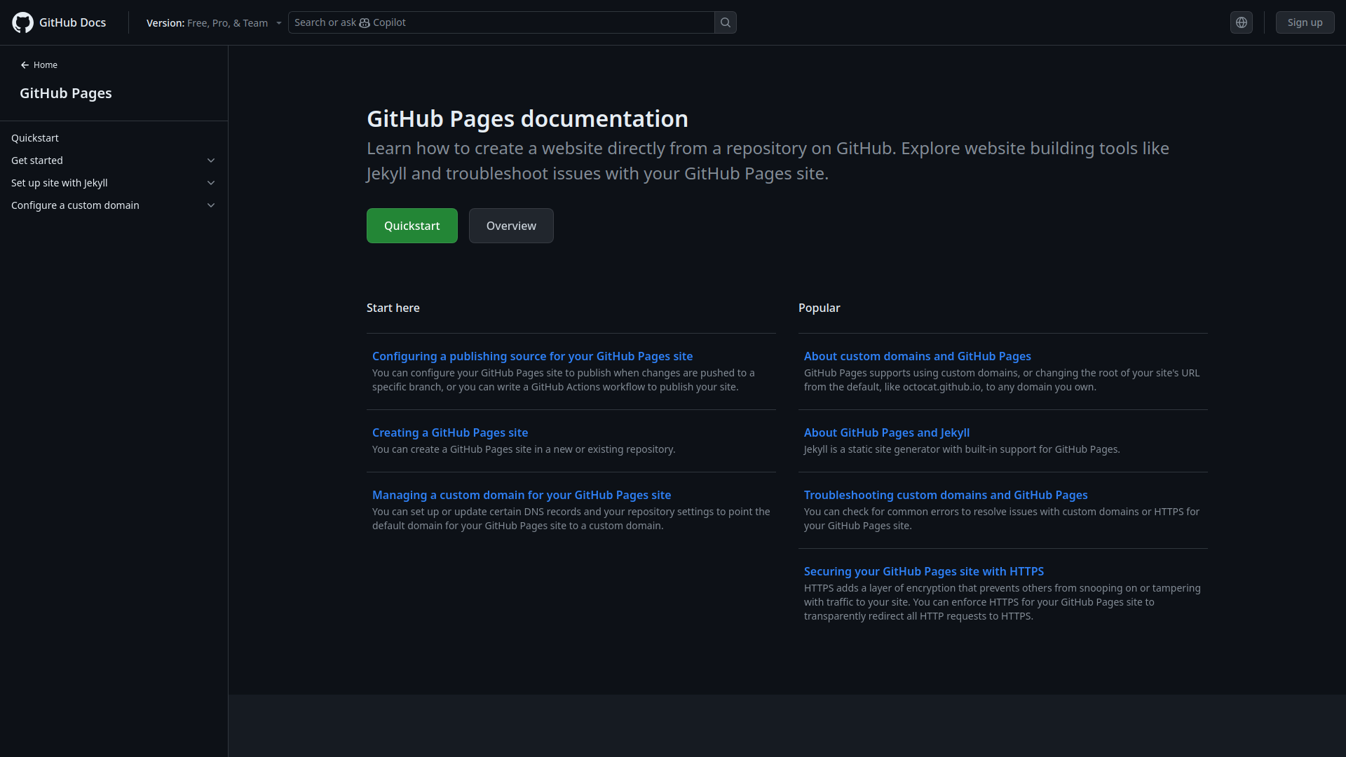 GitHub Pages screenshot