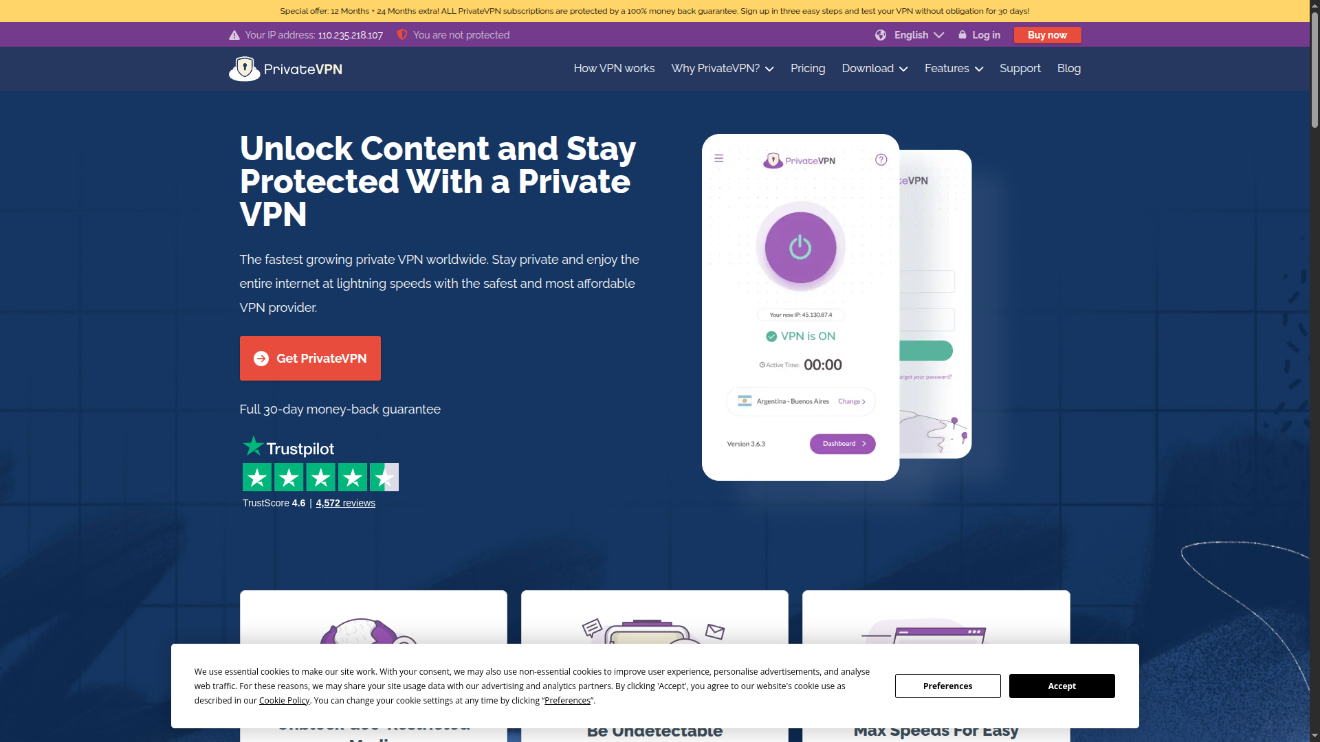 PrivateVPN screenshot